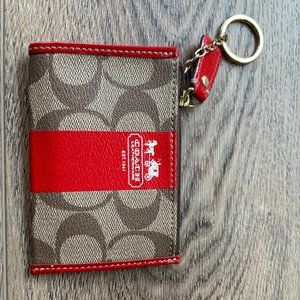 NEW Coach Wallet in Tan and Red with Keychain